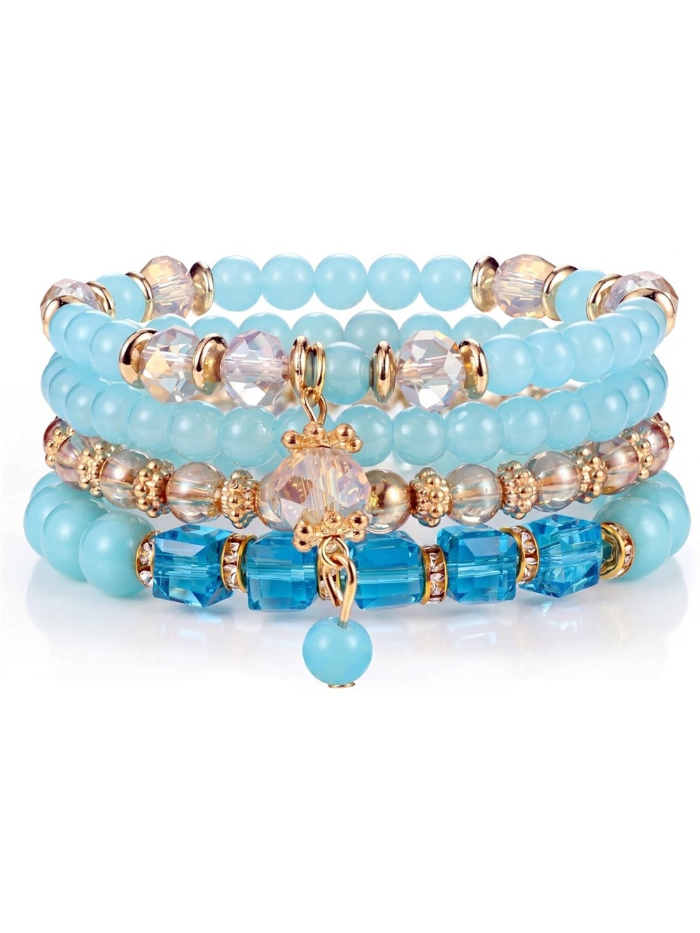 Anthropologie Turquoise and Aqua Beaded Bracelet Stack